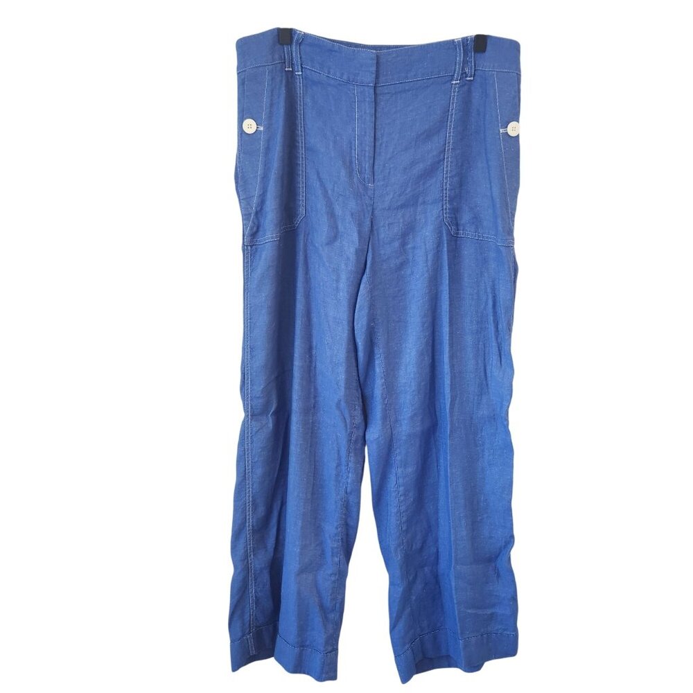 ME&EM Blue Wide Leg Trousers Pants Linen Blend Beachy Women's 16